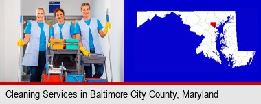 commercial cleaning service; Baltimore City highlighted in red on a map