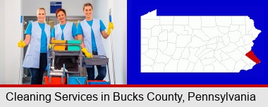 commercial cleaning service; Bucks County highlighted in red on a map