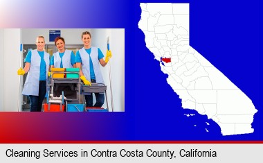 commercial cleaning service; Contra Costa County highlighted in red on a map