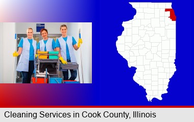 commercial cleaning service; Cook County highlighted in red on a map