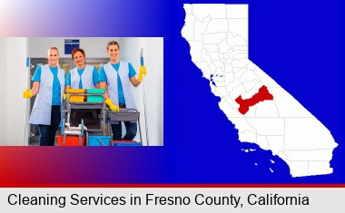 commercial cleaning service; Fresno County highlighted in red on a map