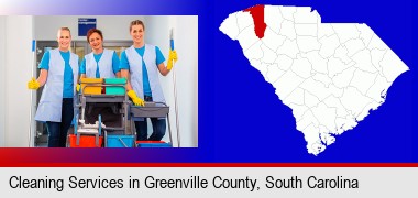 commercial cleaning service; Greenville County highlighted in red on a map