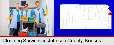 commercial cleaning service; Johnson County highlighted in red on a map