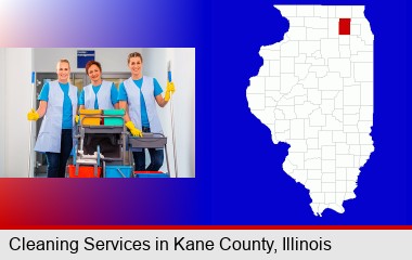 commercial cleaning service; Kane County highlighted in red on a map