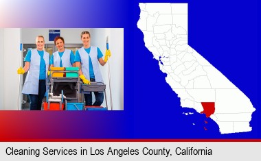 commercial cleaning service; Los Angeles County highlighted in red on a map
