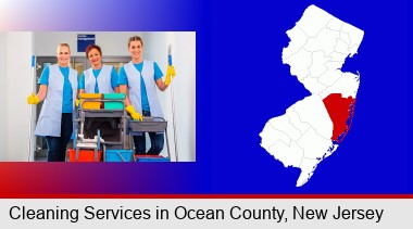 commercial cleaning service; Ocean County highlighted in red on a map