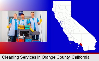 commercial cleaning service; Orange County highlighted in red on a map