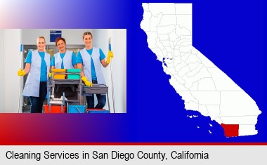 commercial cleaning service; San Diego County highlighted in red on a map