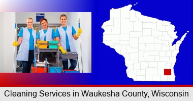 commercial cleaning service; Waukesha County highlighted in red on a map