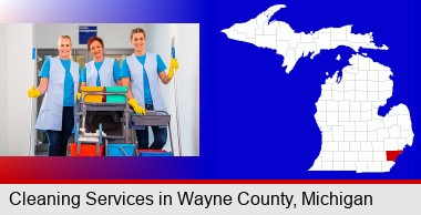 commercial cleaning service; Wayne County highlighted in red on a map