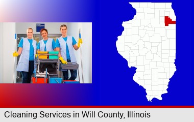 commercial cleaning service; Will County highlighted in red on a map