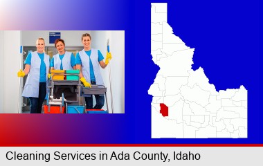commercial cleaning service; Ada County highlighted in red on a map