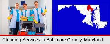 commercial cleaning service; Baltimore County highlighted in red on a map