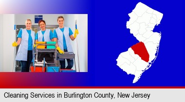 commercial cleaning service; Burlington County highlighted in red on a map