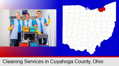 commercial cleaning service; Cuyahoga County highlighted in red on a map