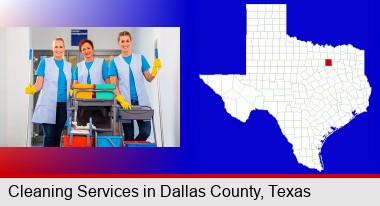 commercial cleaning service; Dallas County highlighted in red on a map