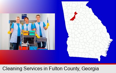 commercial cleaning service; Fulton County highlighted in red on a map