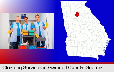 commercial cleaning service; Gwinnett County highlighted in red on a map