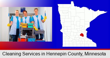 commercial cleaning service; Hennepin County highlighted in red on a map