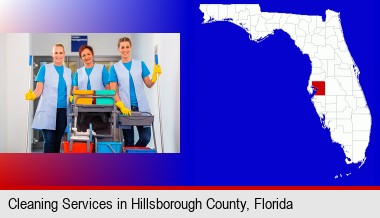 commercial cleaning service; Hillsborough County highlighted in red on a map