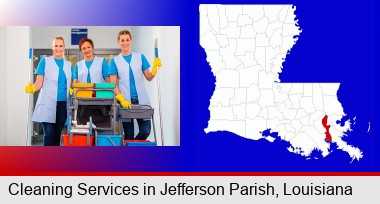 commercial cleaning service; Jefferson Parish highlighted in red on a map