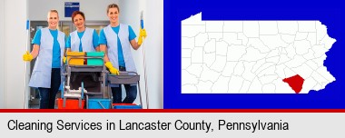 commercial cleaning service; Lancaster County highlighted in red on a map