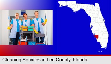 commercial cleaning service; Lee County highlighted in red on a map