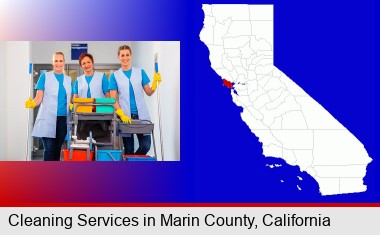 commercial cleaning service; Marin County highlighted in red on a map