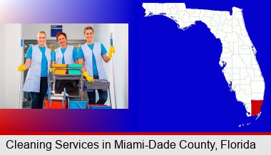 commercial cleaning service; Miami-Dade County highlighted in red on a map