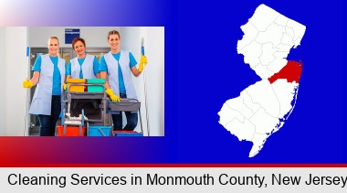 commercial cleaning service; Monmouth County highlighted in red on a map