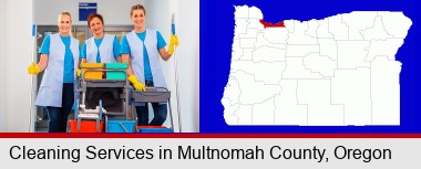 commercial cleaning service; Multnomah County highlighted in red on a map