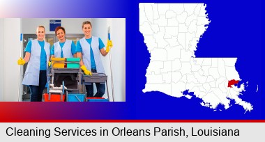 commercial cleaning service; Orleans Parish highlighted in red on a map