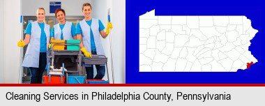 commercial cleaning service; Philadelphia County highlighted in red on a map