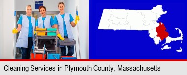 commercial cleaning service; Plymouth County highlighted in red on a map