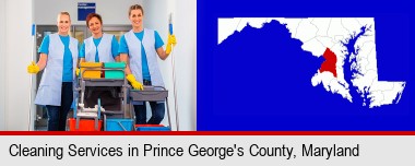 commercial cleaning service; Prince George's County highlighted in red on a map