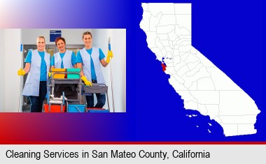 commercial cleaning service; San Mateo County highlighted in red on a map