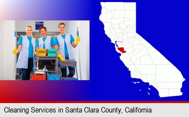 commercial cleaning service; Santa Clara County highlighted in red on a map