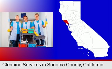 commercial cleaning service; Sonoma County highlighted in red on a map