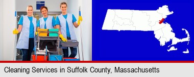 commercial cleaning service; Suffolk County highlighted in red on a map