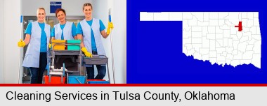 commercial cleaning service; Tulsa County highlighted in red on a map
