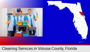 commercial cleaning service; Volusia County highlighted in red on a map